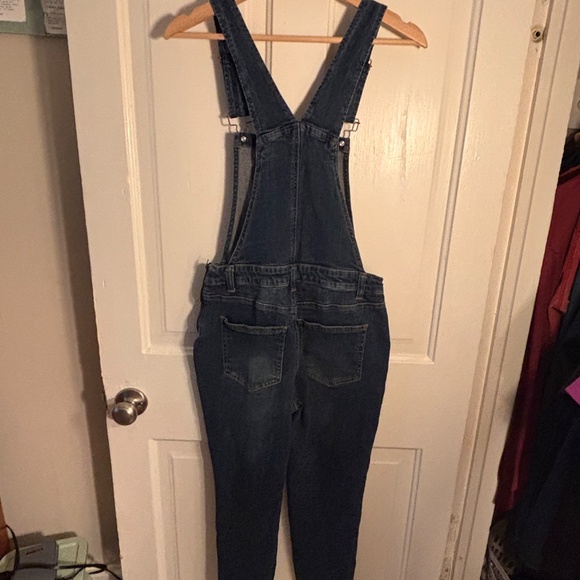 Dark Wash Slim Fit Denim Overalls - Adjustable Straps - Size 7-9 - Picture 2 of 2